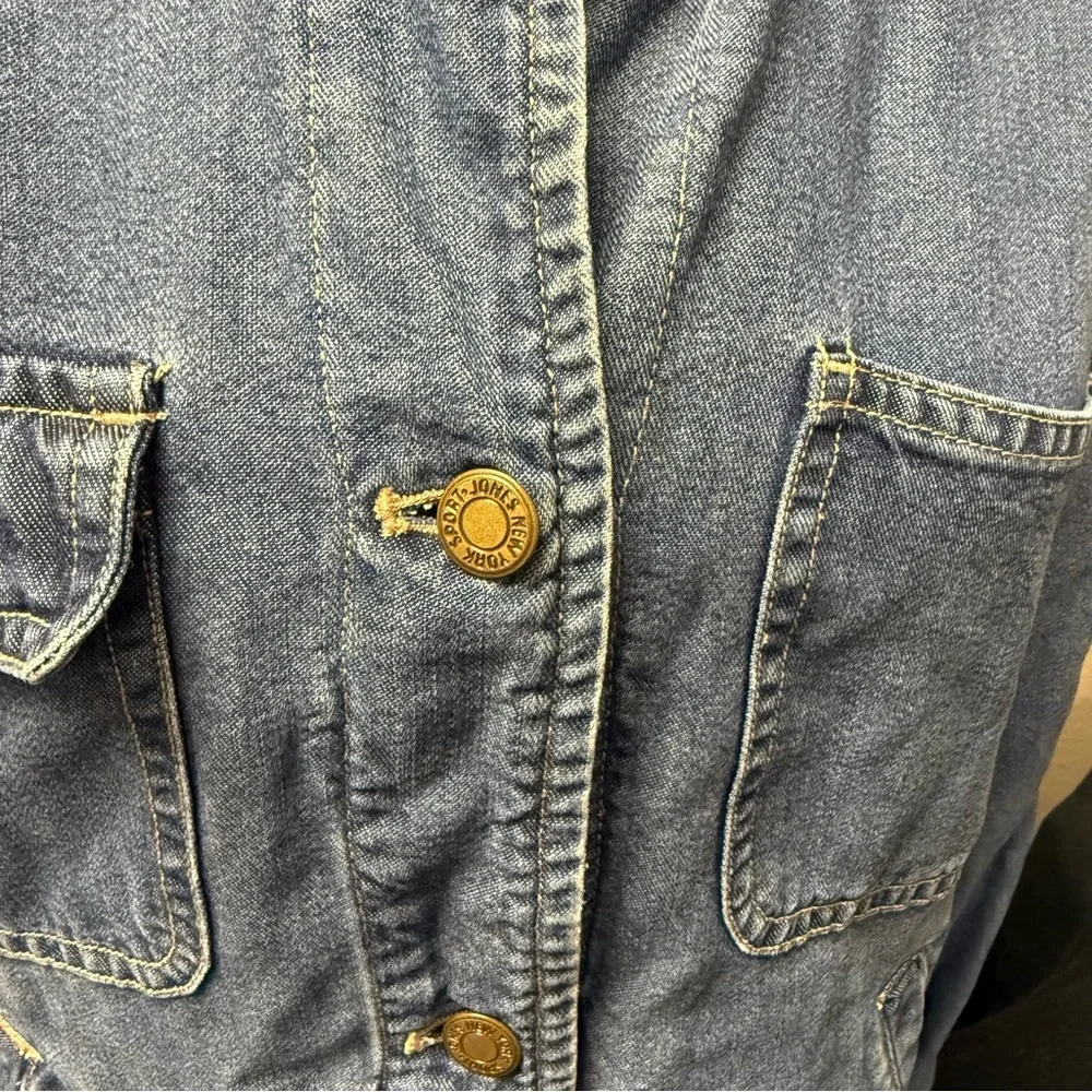 Jones New York Sport Denim Utility Jacket Large Blue Button Front Vintage 90s - Picture 2 of 12